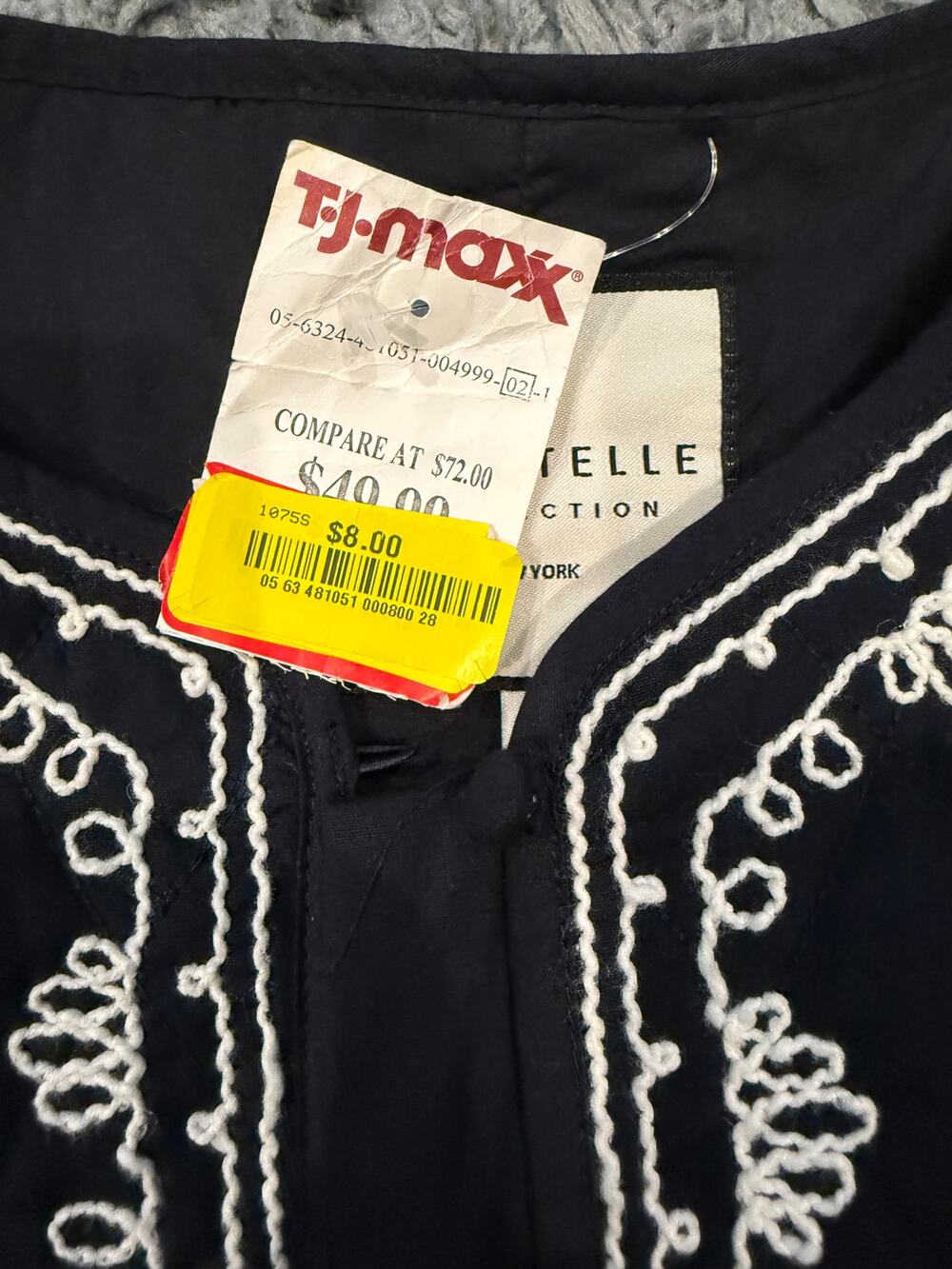Bagatelle Collection Quilted Jacket L Navy White Embroidered Cotton NWT